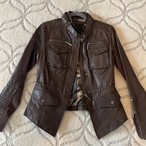 BCBGMAXAZRIA Brown Leather Jacket; barely worn in amazing condition
